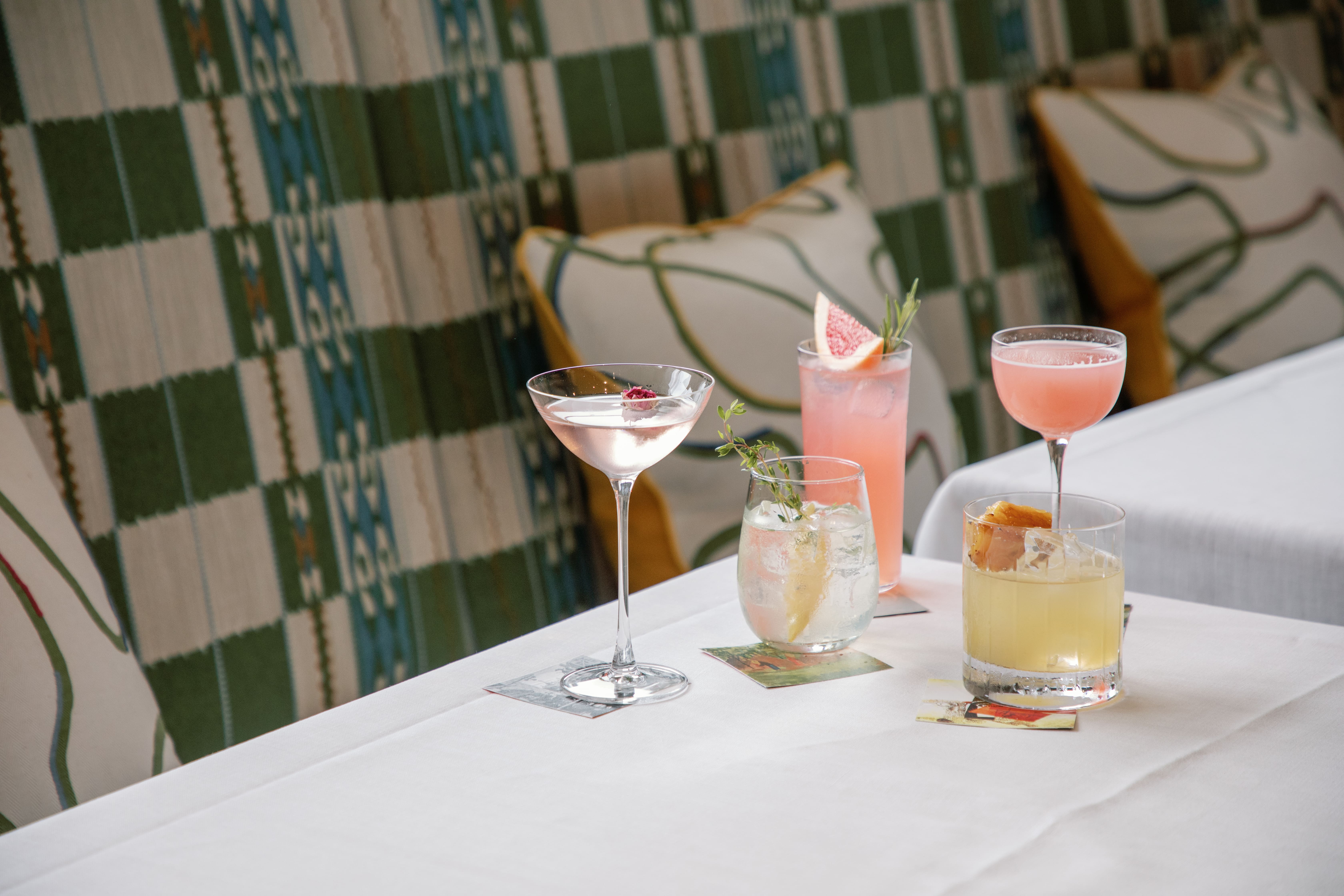 A wide angle close-up shot of a selection of cocktails from Refuel Cafe at Treasure House Fair
